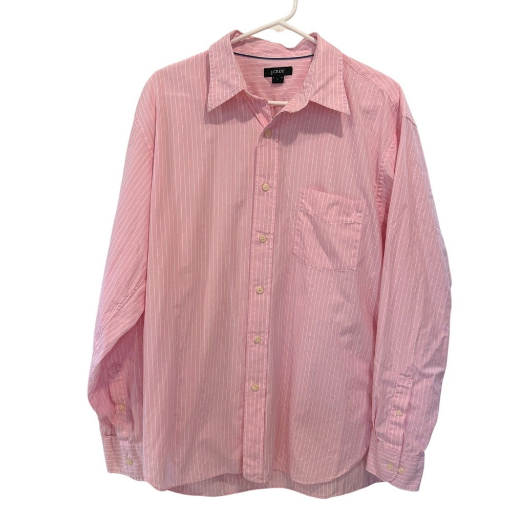 JCrew Mens Large Pink White Striped Long Sleeve Button Down Cotton Shirt